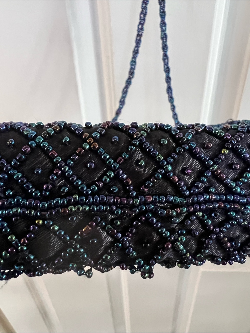 Vintage Beaded Navy Evening Crossbody purse magnetic closure - Picture 8 of 11